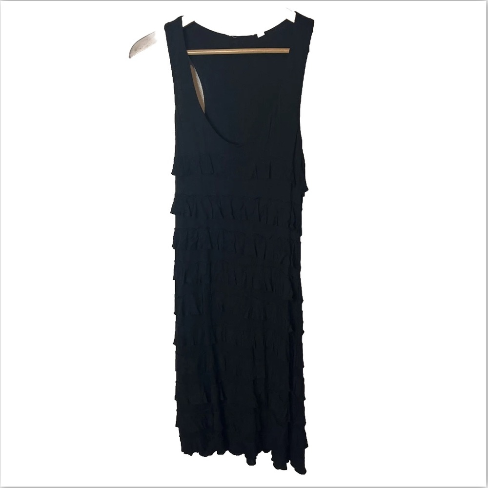 Anthropologie Ruffle Midi Dress Black Sleeveless Size Medium Tiered Rayon
